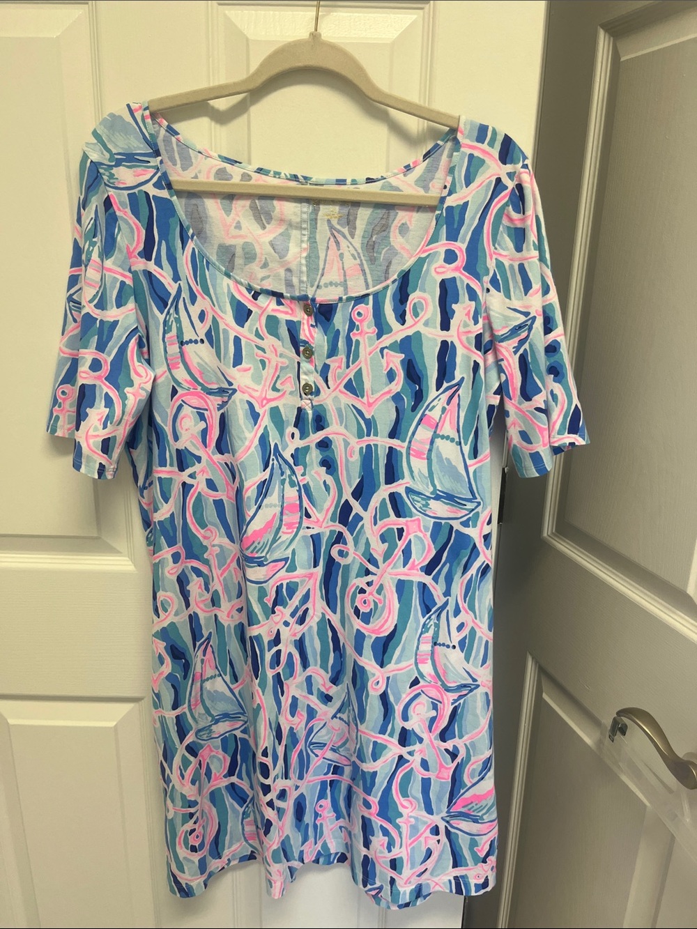 Lilly Pulitzer Blue, Pink and White Nautical Print Scoop Neck Dress